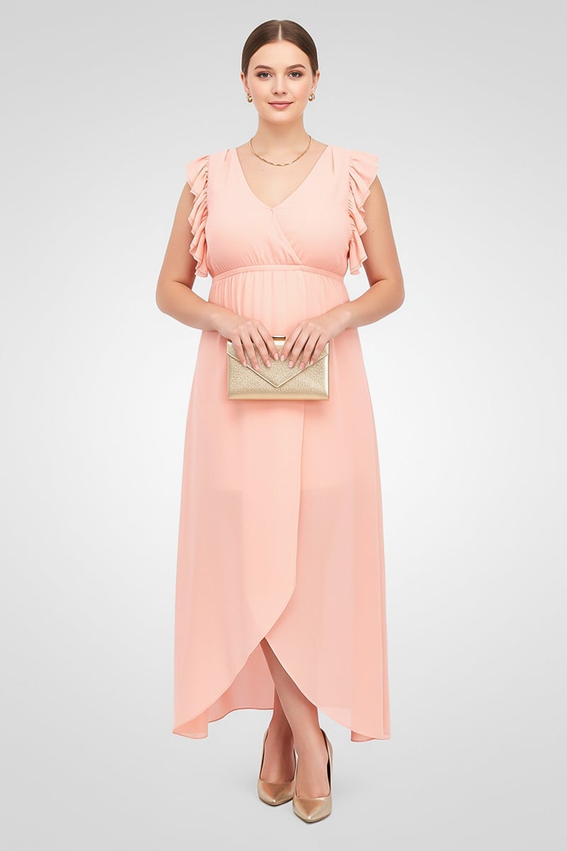 TWINSET Women Plain Ruffle Sleeve Maxi Dress, Pink - Image 1